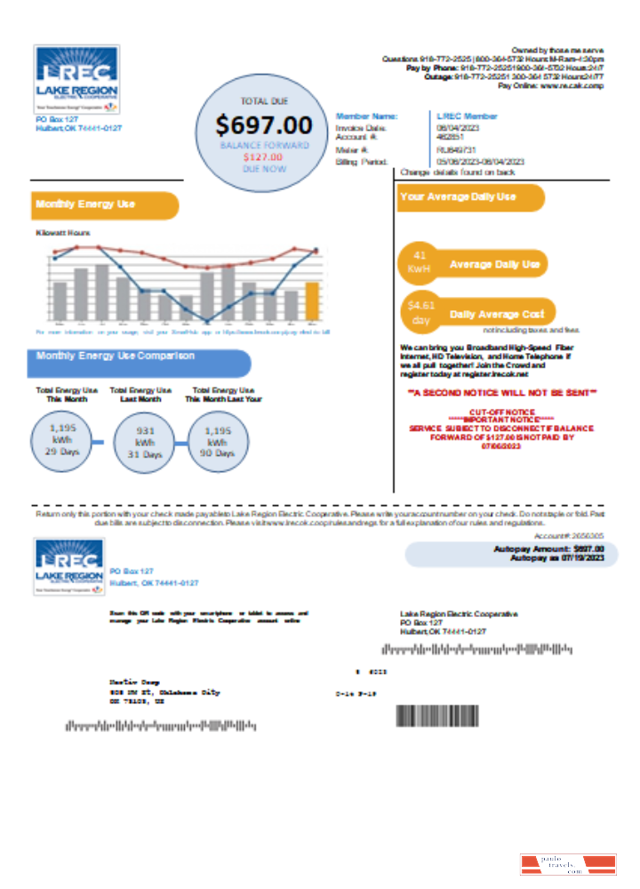 Lake Region Electric Cooperative utility business bill,  SCR PSD template
